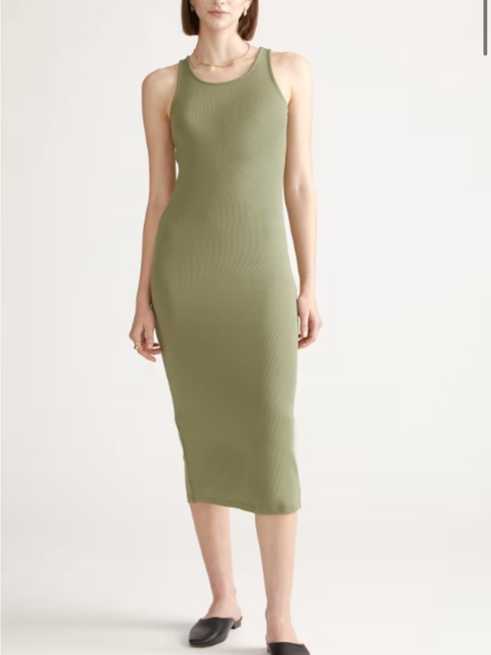 Quince Olive Green Ribbed Maxi Tank Dress NWT